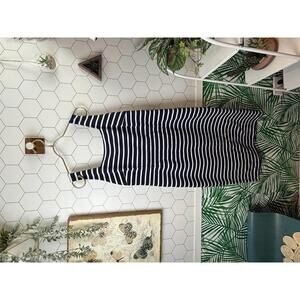 BODEN Navy and White Striped Thick Strap Midi Dress - Size - 16